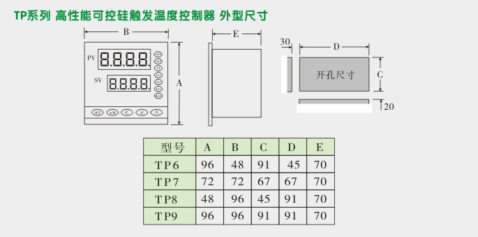 可控硅温度控制器,TP9三相过零触发温控器外形尺寸及安装图 可控硅温度控制器,TP9三相过零触发温控器外形尺寸及安装图